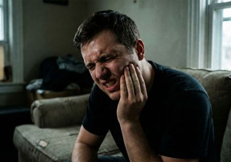 یک آقای جوان با درد شدید در دندان