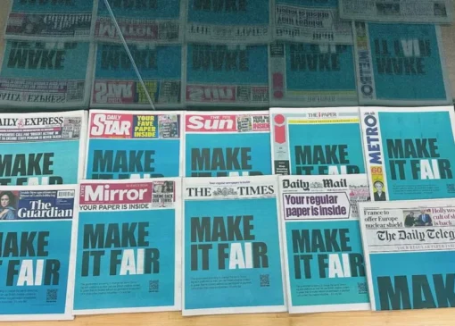 روزنامه‌های بریتانیا صفحه اول خود را به کمپین مقابله با هوش مصنوعی اختصاص دادند