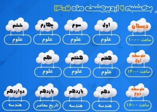 اعلام برنامه درسی مدرسه‌ تلویزیونی‌ ایران