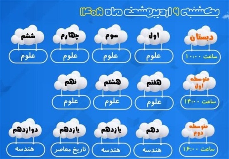 اعلام برنامه درسی مدرسه‌ تلویزیونی‌ ایران