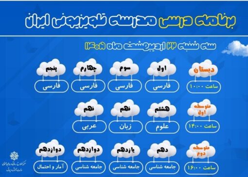 برنامه مدرسه تلویزیونی ایران برای 22 اردیبهشت