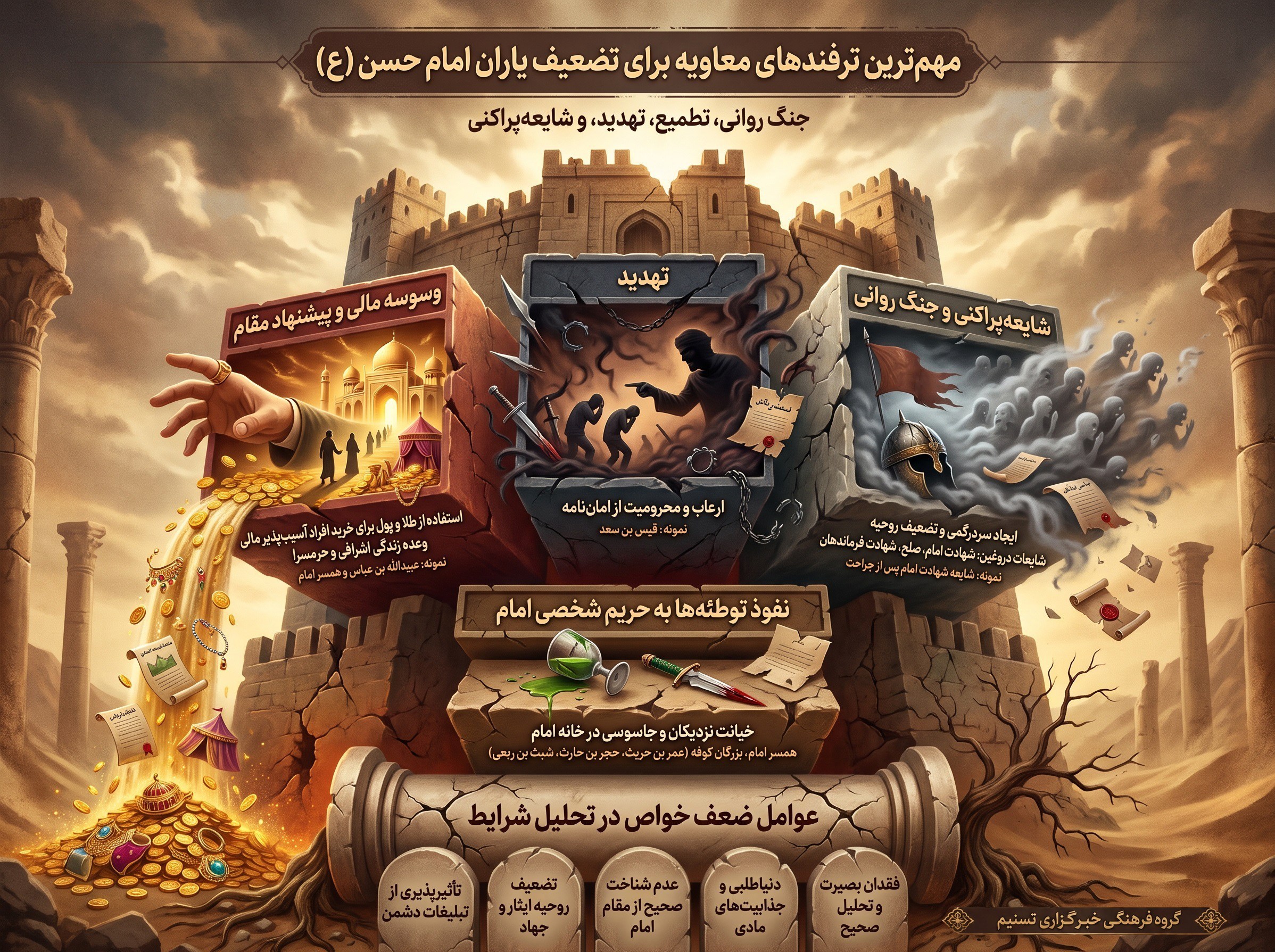 اینفوگرافیک|زمینههای جنگ نرم در دوران امام مجتبی(ع) امام حسن (ع) , شهید , اهل بیت , جنگ , جنگ نرم ,
