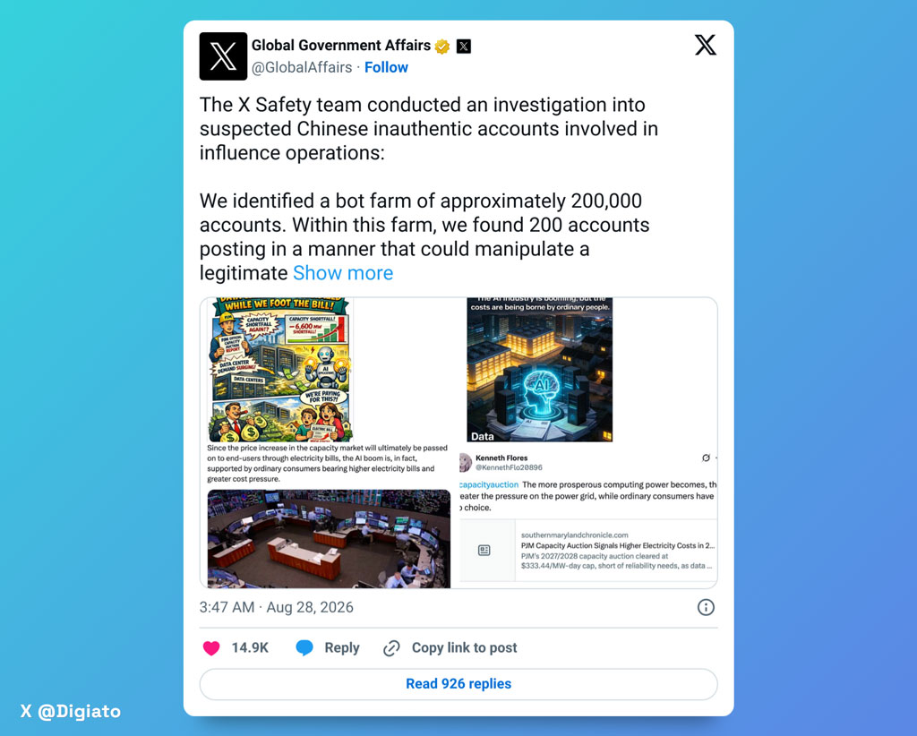 بات‌های چینی علیه مراکز داده AI؛ جنگ اطلاعاتی جدید در شبکه ایکس