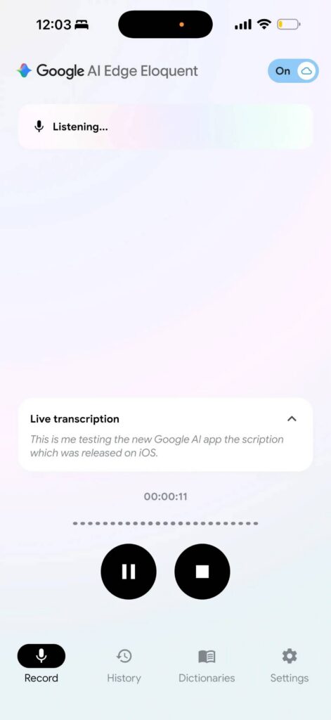 اپ Google AI Edge Eloquent گوگل برای آیفون